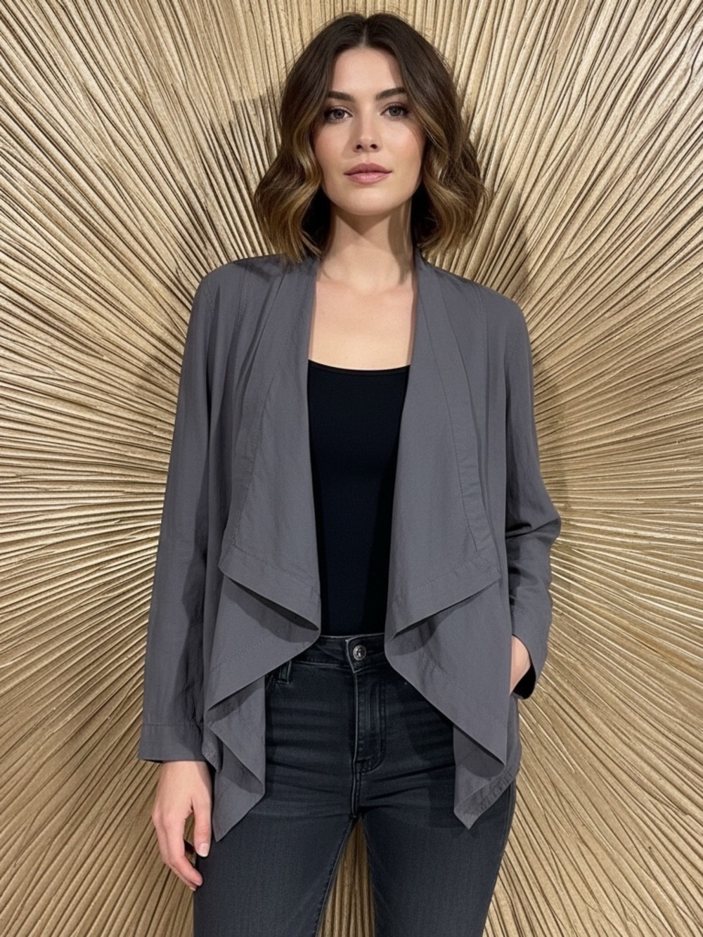 Eileen Fisher Open-Front Jacket in Taupe Gray SZ Small